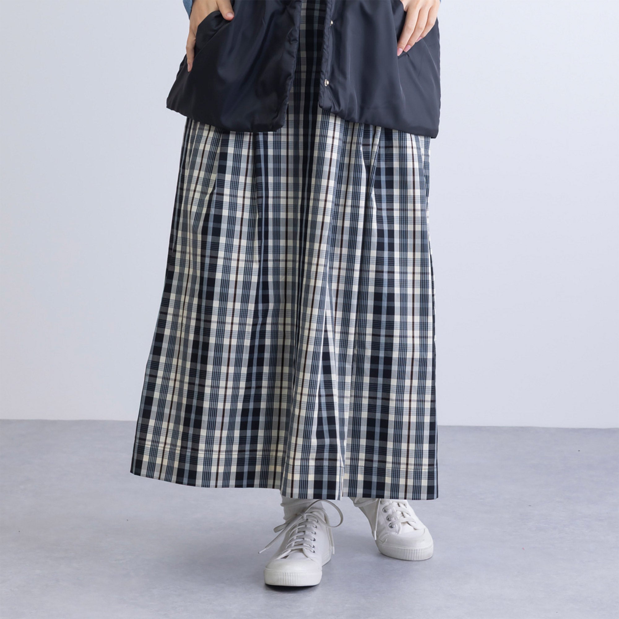 【美品】2021ss チェック裾タチキリ セットアップ ナチュ&ダイアリー NACHU&DIARY 先染めチェックウエストタック