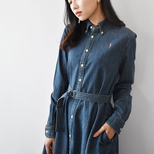 ラルフローレン♡ブロックプリントコットンシャツドレス ポロ ラルフローレン POLO RALPH LAUREN ベルテッド コットン