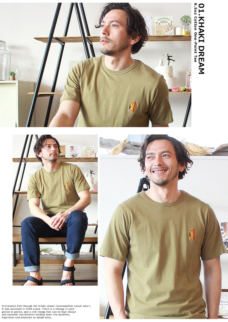 6.5オンス コットン ワンポイント刺繍Tシャツ IN-1114S 2カラー