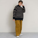 振り編みニットボーダー柄ハイネックプルオーバー GKT5556 トップス 3カラー