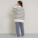 振り編みニットボーダー柄ハイネックプルオーバー GKT5556 トップス 3カラー