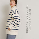 振り編みニットボーダー柄ハイネックプルオーバー GKT5556 トップス 3カラー