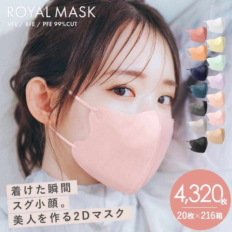 2D立体 不織布マスク 20枚入【216箱セット（4320枚）】 14カラー