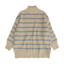 振り編みニットボーダー柄ハイネックプルオーバー GKT5556 トップス 3カラー