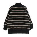 振り編みニットボーダー柄ハイネックプルオーバー GKT5556 トップス 3カラー