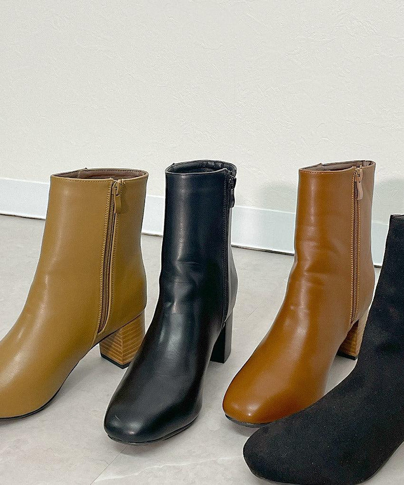 サイドジップ スクエアトゥ ショートブーツ TO-355 ブーツ ブラック 黒 ブラウン 茶 ベージュ 4カラー