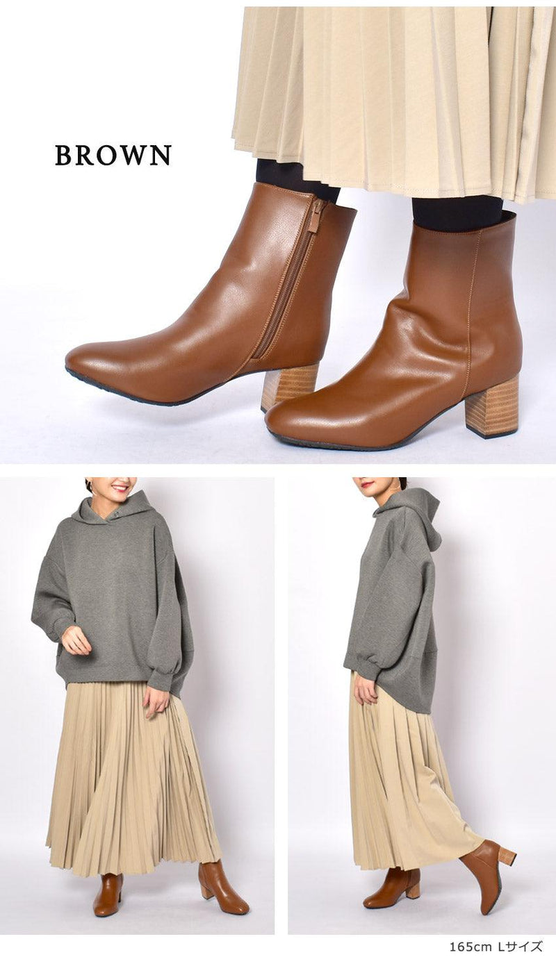 サイドジップ スクエアトゥ ショートブーツ TO-355 ブーツ ブラック 黒 ブラウン 茶 ベージュ 4カラー