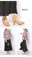 サイドジップ ラウンドトゥ ショートブーツ TO-356 ブーツ ブラック 黒 グレー ベージュ 3カラー