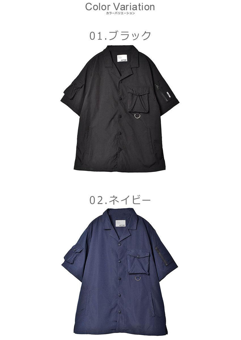 スナップボタンシャツ 半袖シャツ ブラック 黒 ネイビー 紺 5カラー