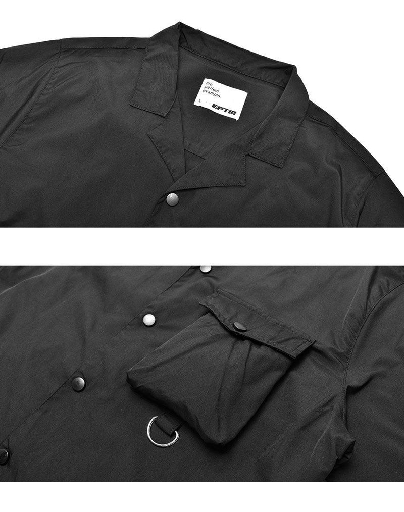 スナップボタンシャツ 半袖シャツ ブラック 黒 ネイビー 紺 5カラー