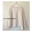 ボーダーカットソー 0027 カットソー ピンクベージュ カーキ ブルーグレー 青 レンガ 4カラー