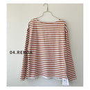 ボーダーカットソー 0027 カットソー ピンクベージュ カーキ ブルーグレー 青 レンガ 4カラー