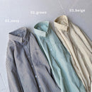 長袖シャツ 0034 ストライプシャツ グリーン 緑 ネイビー 紺 ベージュ 3カラー