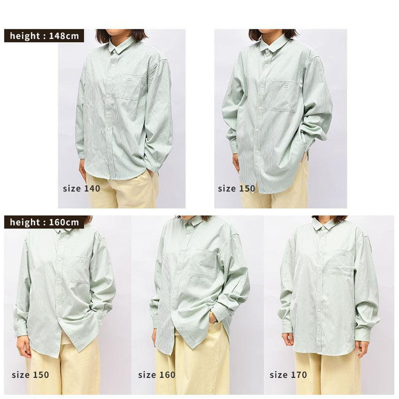 長袖シャツ 0034 ストライプシャツ グリーン 緑 ネイビー 紺 ベージュ 3カラー
