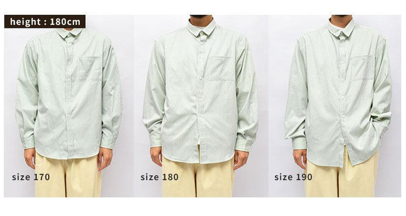 長袖シャツ 0034 ストライプシャツ グリーン 緑 ネイビー 紺 ベージュ 3カラー