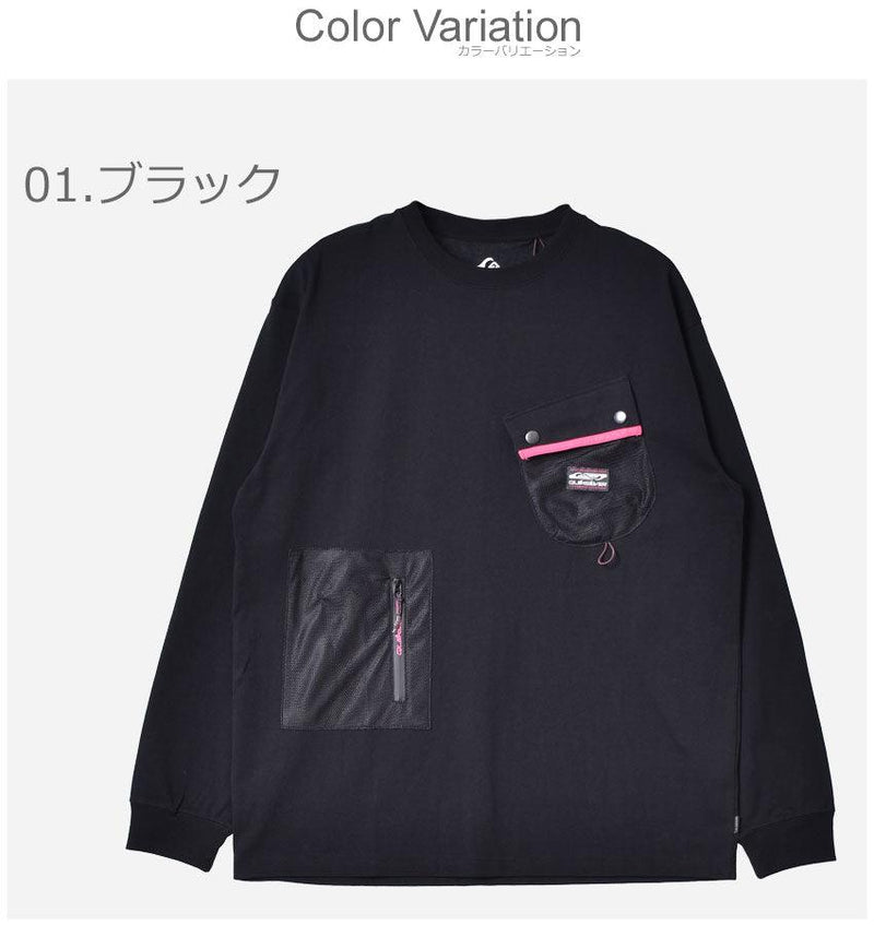 M＆W マルチポケット ロングスリーブTシャツ QLT221031 長袖Tシャツ ブラック 黒 ベージュ ホワイト 白 3カラー