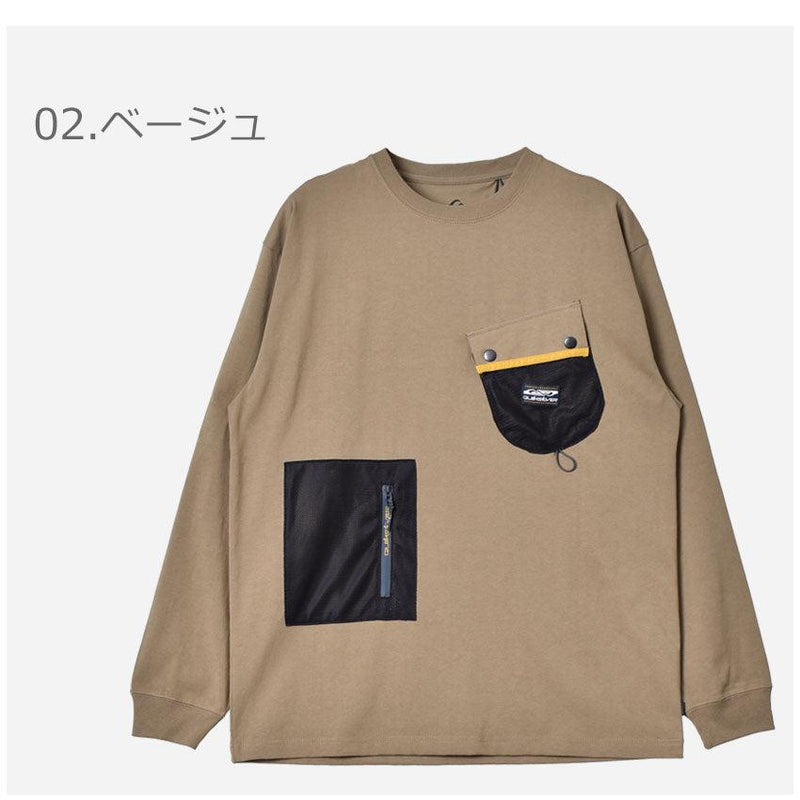 M＆W マルチポケット ロングスリーブTシャツ QLT221031 長袖Tシャツ ブラック 黒 ベージュ ホワイト 白 3カラー