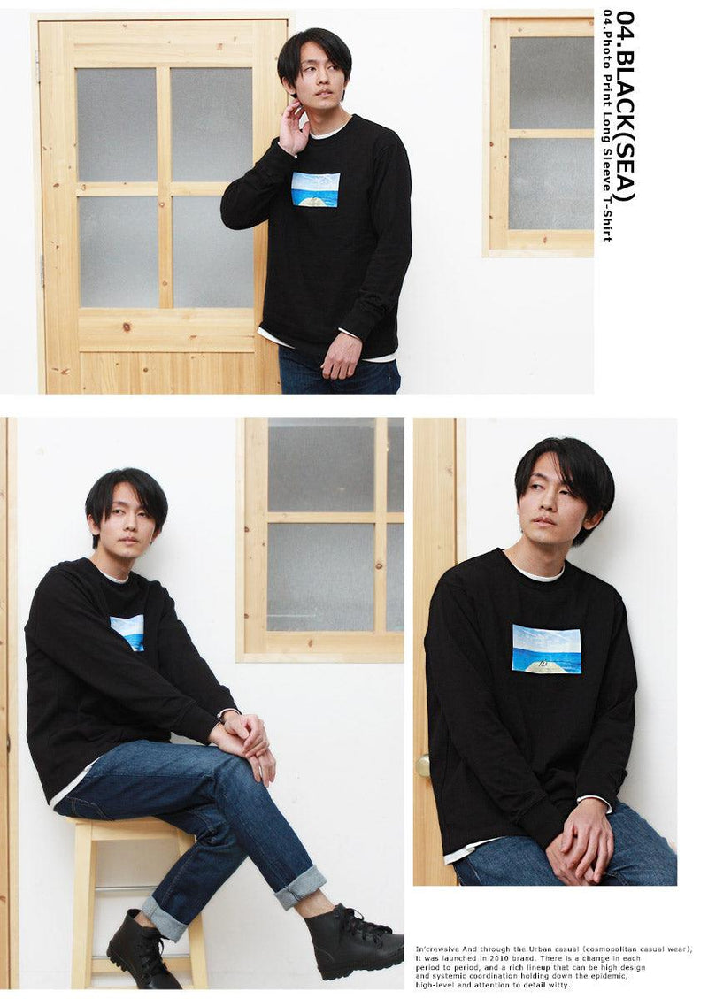 フォトプリントロングスリーブTシャツ IN-1178S IN-1179S 長袖Tシャツ ブラック 黒 ホワイト 白 カーキ ベージュ 6カラー