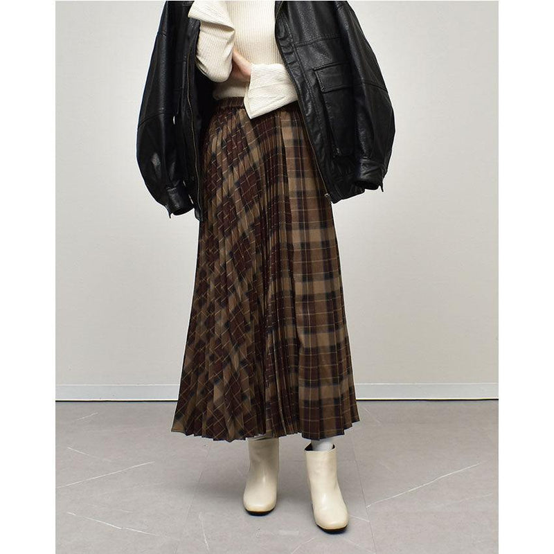 チェックManywayプリーツスカート 1016-5569 スカート ブラウン グレー チャコール 3カラー