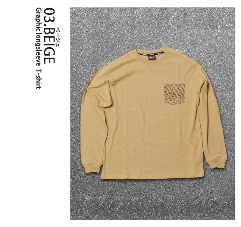 グラフィック ロングスリーブTシャツ GA7311 長袖Tシャツ ホワイト 白 ブラック 黒 ベージュ 3カラー