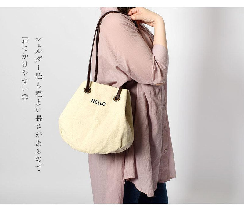 ロゴ刺繍入り巾着バッグ バッグ ホワイト 白 ブラウン 茶 カーキ グリーン 3カラー