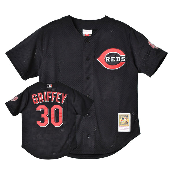 MLB AUTHENTIC KEN GRIFFEY JR CINCINNATI REDS 2000 BUTTON FRONT JERSEY ABBF3116-CRE00KGJBLCK ユニフォーム ブラック 黒 レッド 赤 1カラー