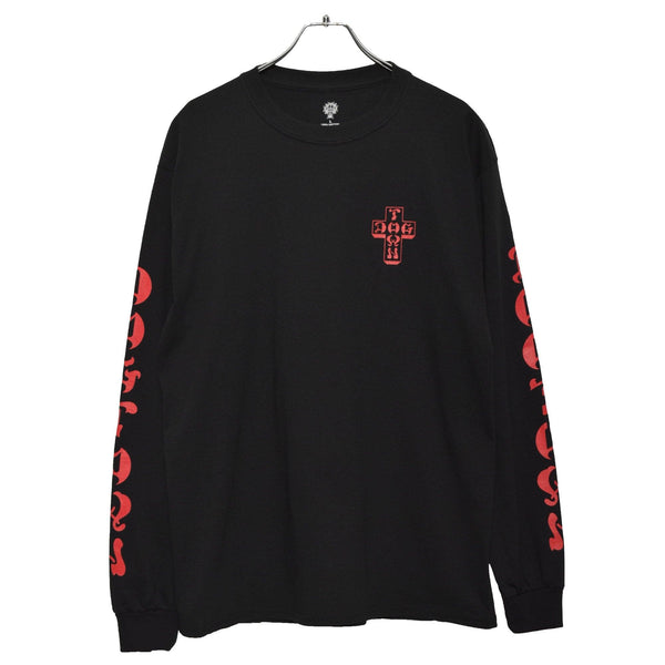 クロス スリーブ ロングTシャツ DT0103003S 長袖シャツ ブラック 黒 ホワイト 白 レッド 2カラー