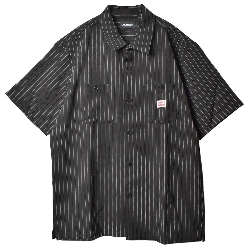 S/S STRIPE WORK SHIRT 01191409 半袖シャツ ブラック 黒 1カラー